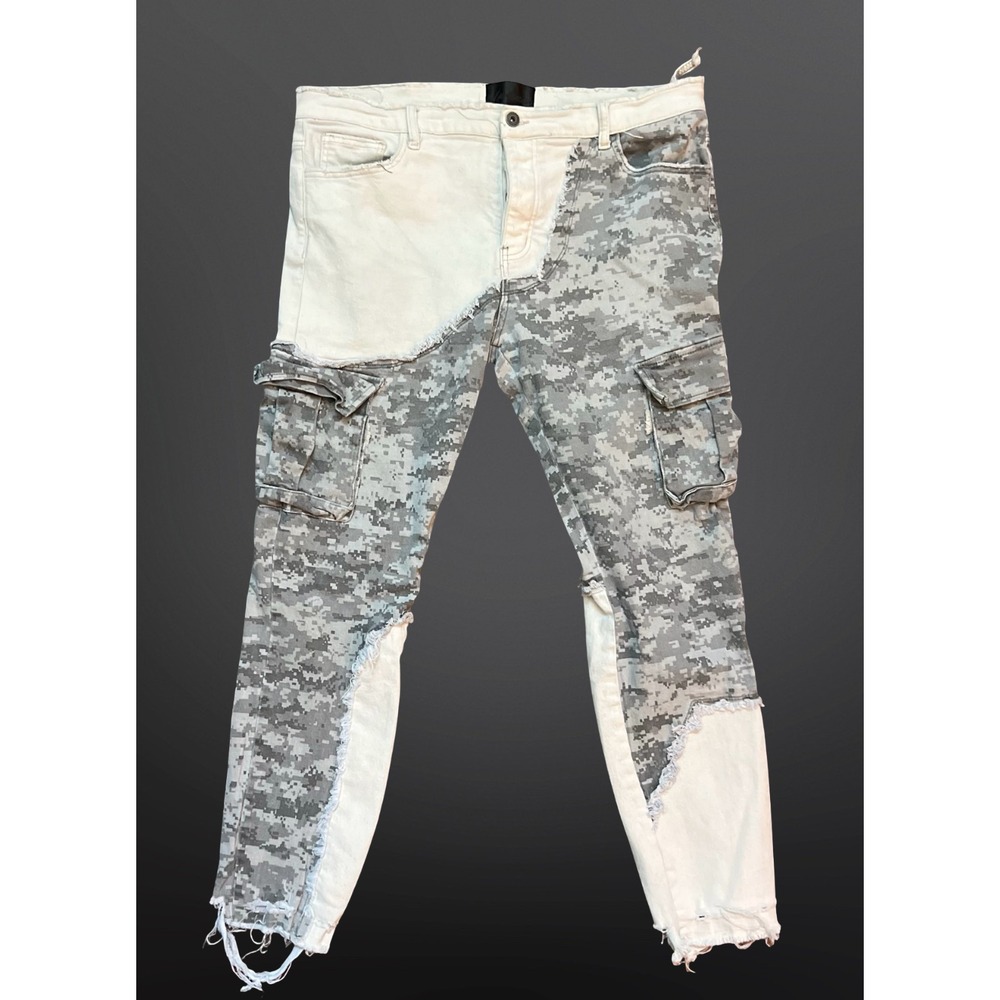 GUC Valabasas Mens 40 Deconstructed Distressed Jeans Digital Camo Cargo Pants